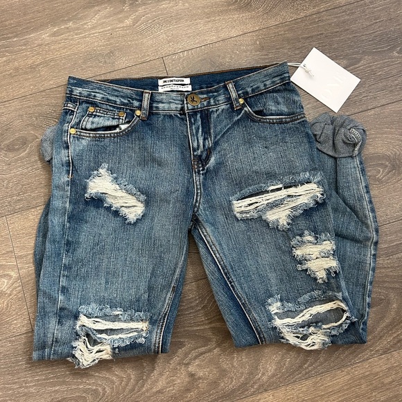 One Teaspoon Boyfriend Awesome Baggies Jeans Distressed Denim straight leg 25 - Picture 14 of 16